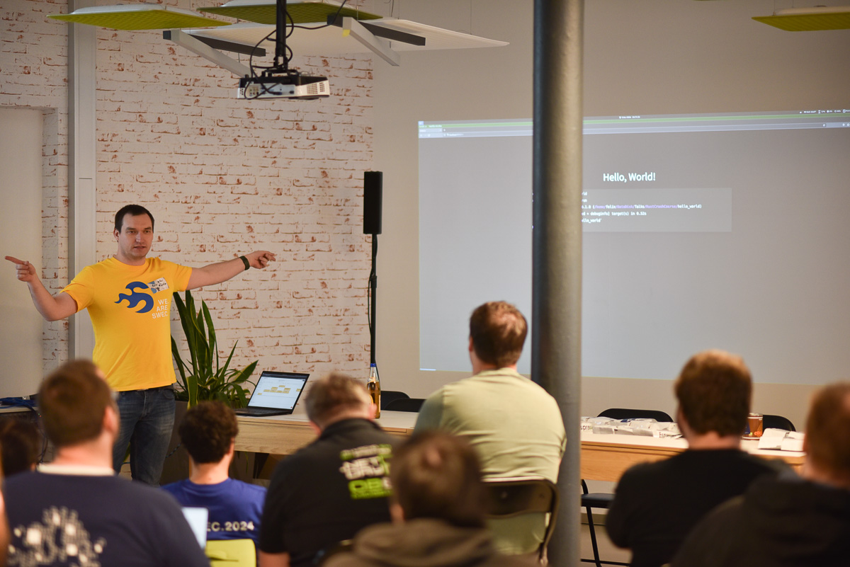 Ein Teilnehmer bei seiner Session mit Hello World